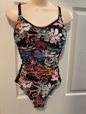 SHAN Black Floral Multi Ruched One-Piece Bodysuit